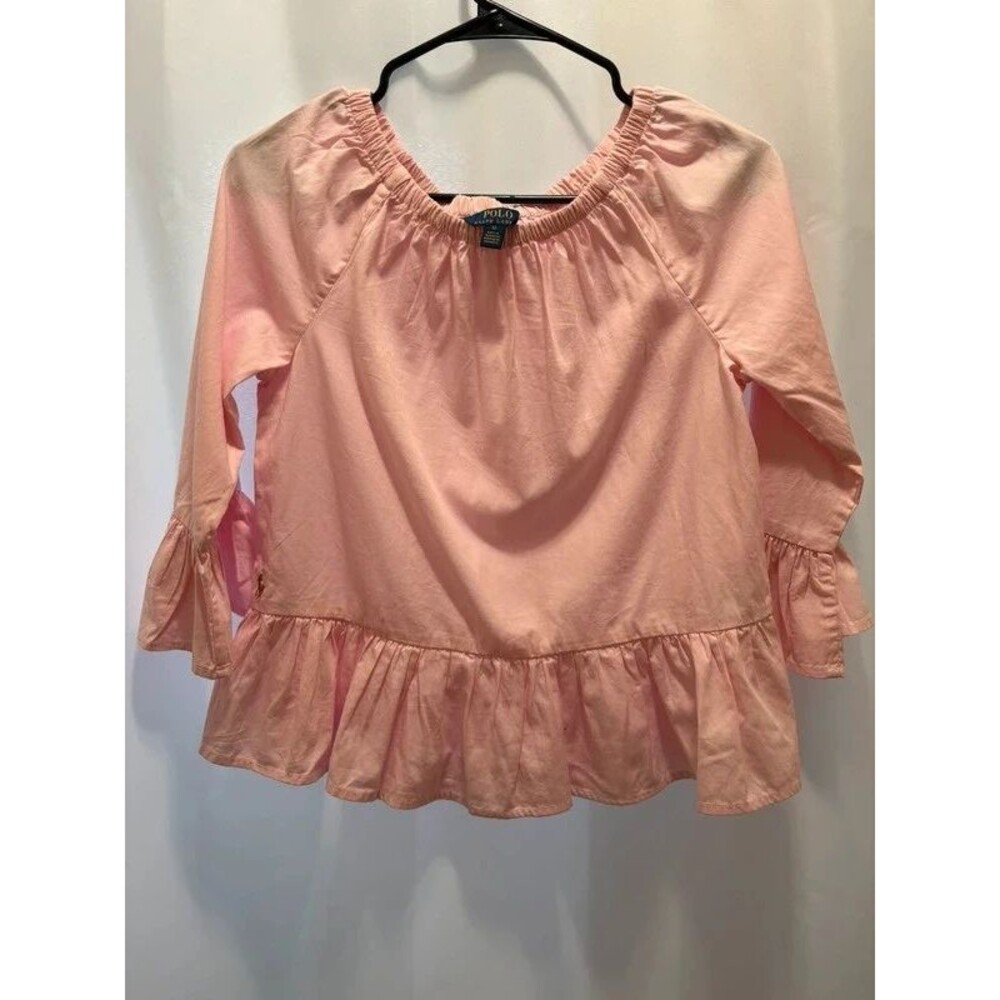 Polo Ralph Lauren off-the-shoulder ruffle hem blouse (pink)